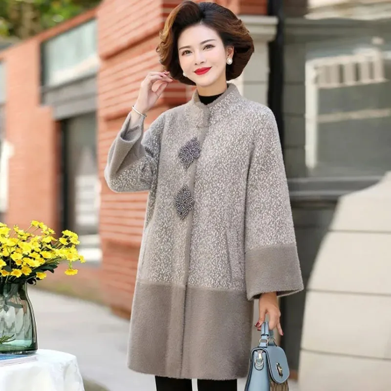 Autumn Winter New Chic Mink Fleece Jacket Women's Overcoat High-End Loose Mid-Length Thicke Warm Mink Fleece Coat Outwear XQ18