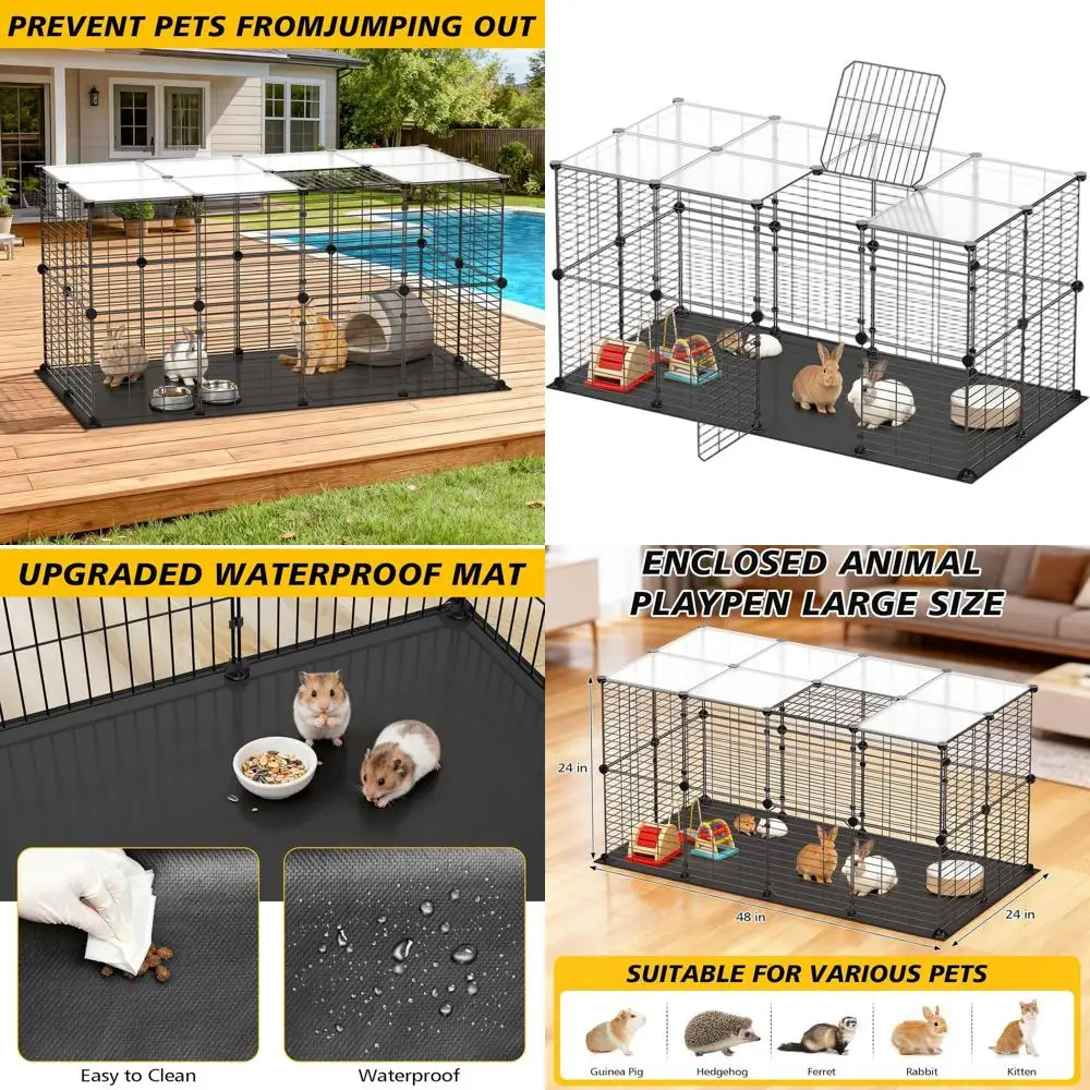 

Portable Outdoor/Indoor Pet Playpen, 32-Panel Metal Fence with Waterproof Mat, 47.2x23.6x23.6 for Guinea Pigs, Rabbits, and Pupp