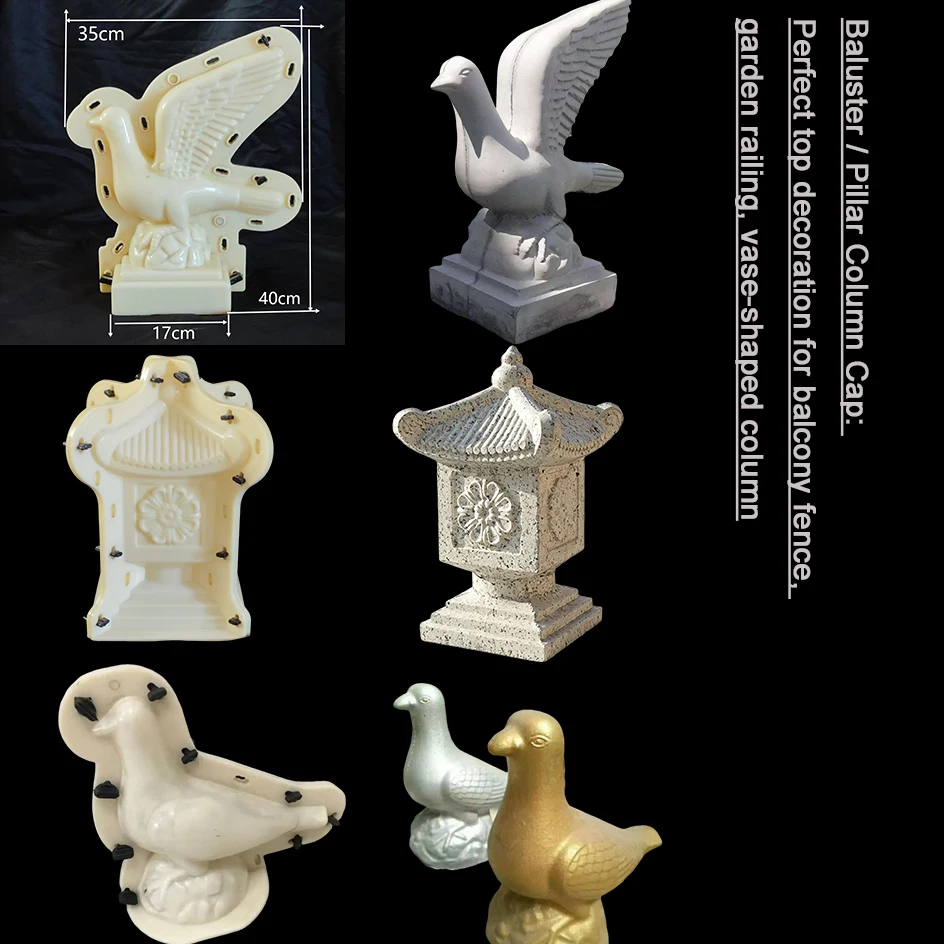 Garden Ornament Casting Mould, Pagoda Pillar Cap & Peace Dove Concrete Statue ABS Mold