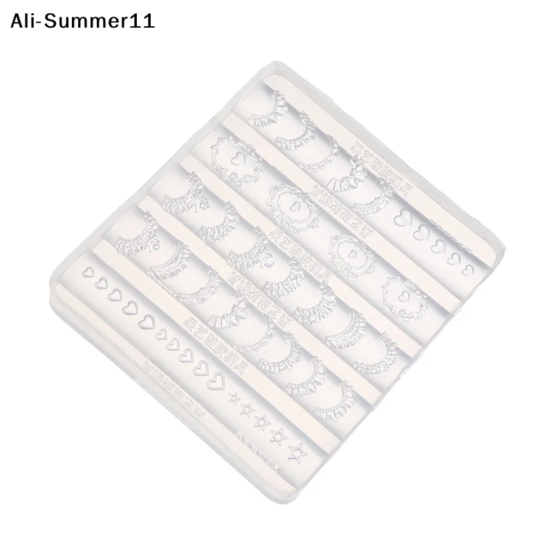 【Wq0】 Lace Trim Nail Art Silicone Mold French Skirt Star Heart Pattern Stencils Templates Diy Carving Tools Manicure Accessories view 5