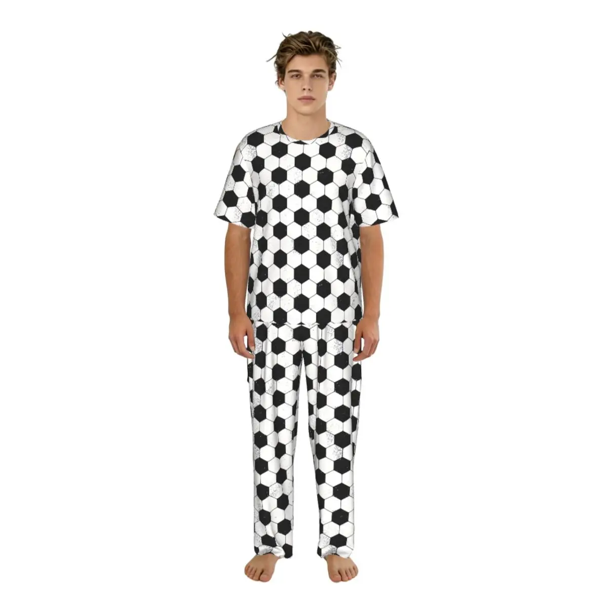 

Мужской комплект пижамы: летние шорты с коротким рукавом + длинные брюки, домашняя одежда, костюм для сна в стиле гранж с футбольным мячом