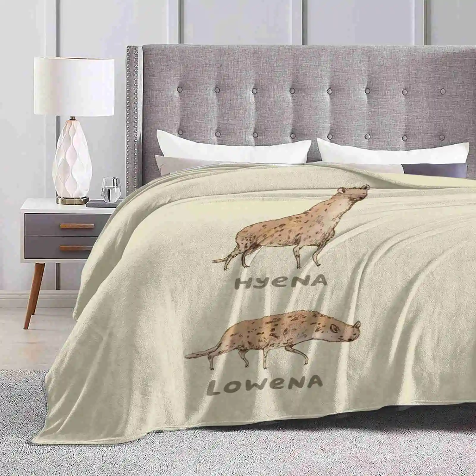 Hyena Lowena Creative Design Comfortable Warm Flannel Blanket Hyena Lowena Illustrated High Pun Silly Animal Africa Cute Kawaii