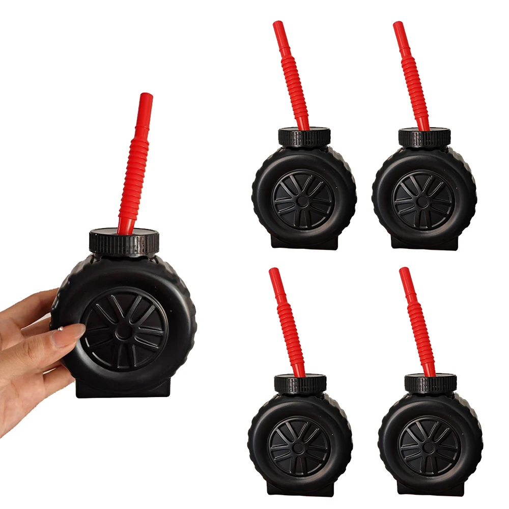 2pcs 레이싱 자동차 컵 빨대 레이스 휠 타이어 모양 빨대 컵 소년 생일 빨대 컵 레이싱 테마 생일 파티 장식