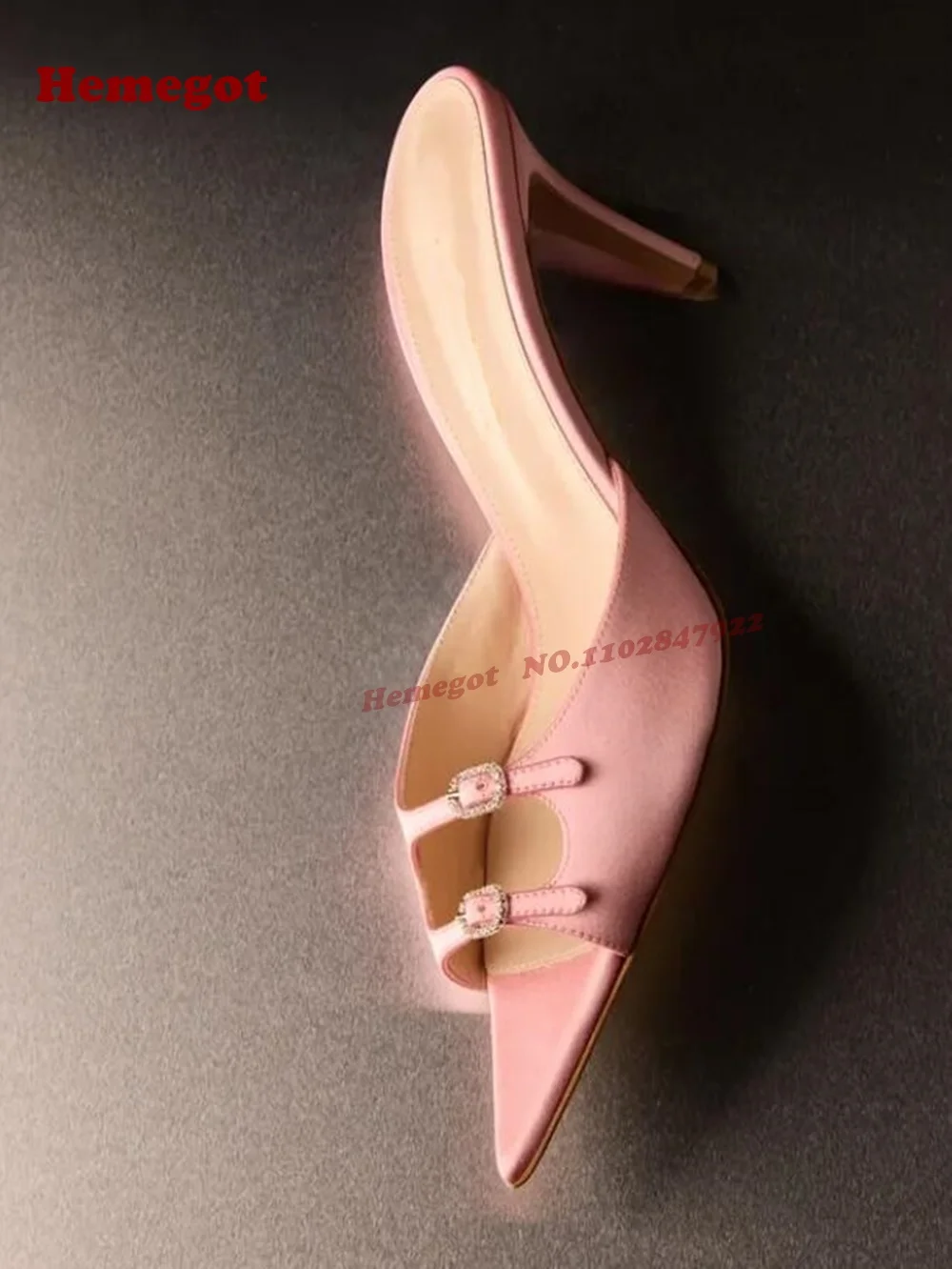 Crystal Buckled Cut Out Slippers Pointy Toe Stiletto Heels Women's Slippers 2025 New Arrival Slip On Outside Runway Shoes Sexy