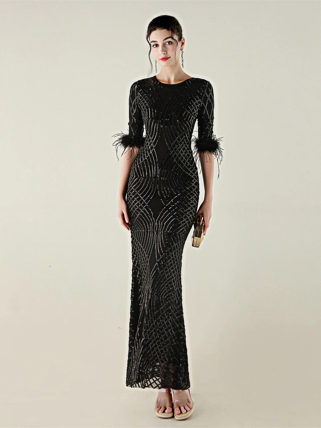 

Elegant Mid-Sleeve Evening Gown for Women Luxury Minimalist Style Important Occasions Beautiful Long Dress Sexy Zipper Design...
