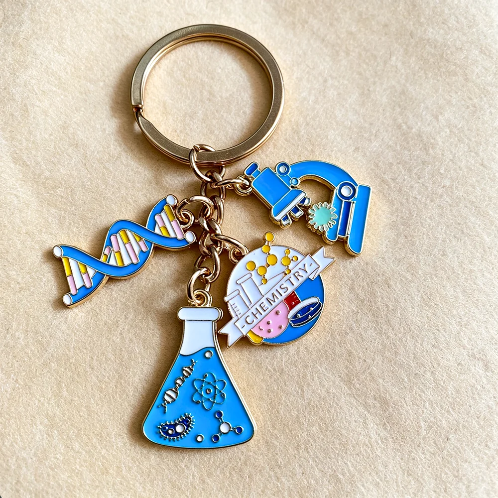 かわいい科学キーホルダー化学実験室DNA顕微鏡チャームキーリングバッグペンダント教師学生向け 1