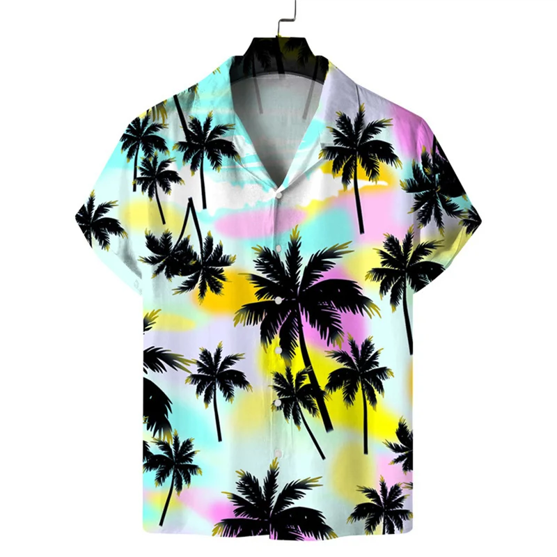 Summer New Sunset Beach Shirts Mens Womens Fashion Hawaii Floral Shirts 3d Printed Lapel Short Sleeve Shirt Street Tops Clothes