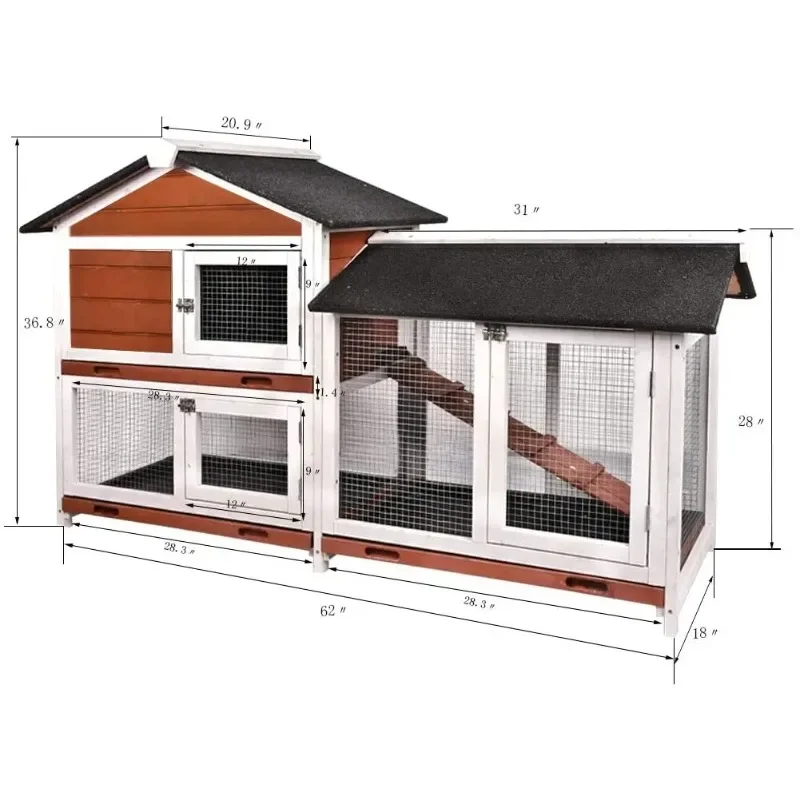 Wooden Wholesale Rabbit Cage Hutches Poultry Pet Cage Product with Ladder and Outdoor Run