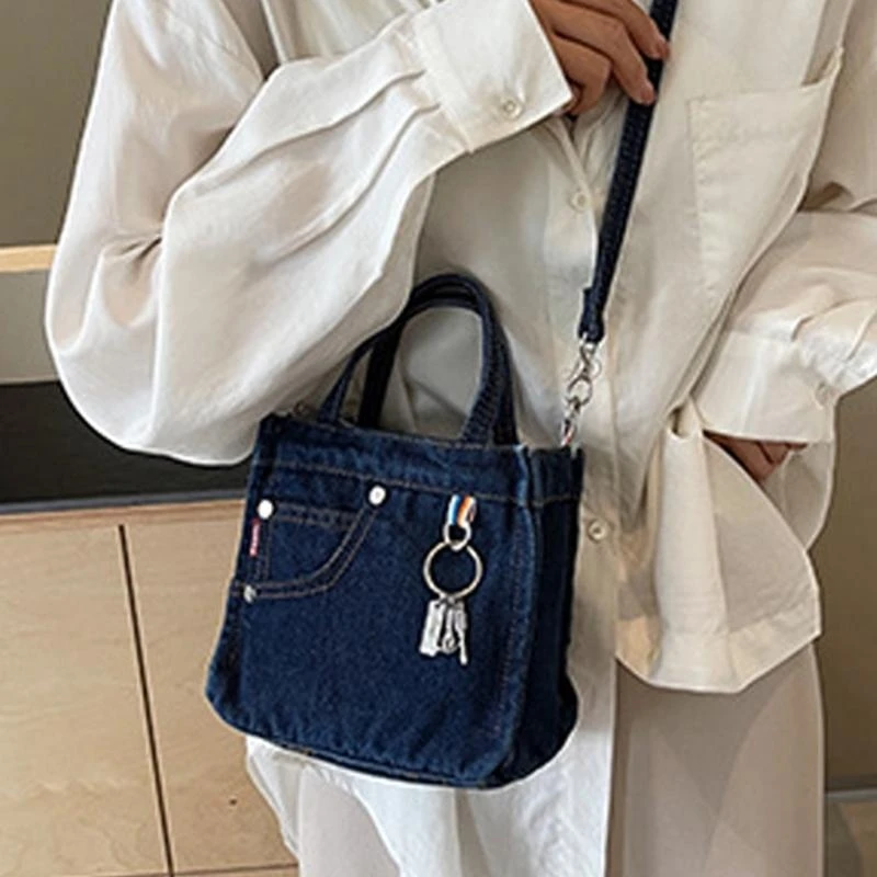 

G5AE Retro Crossbody Bag for Women Trendy Shoulder Bag Washed Old Denims Handbag Purse Work Bag Top Handle Bag