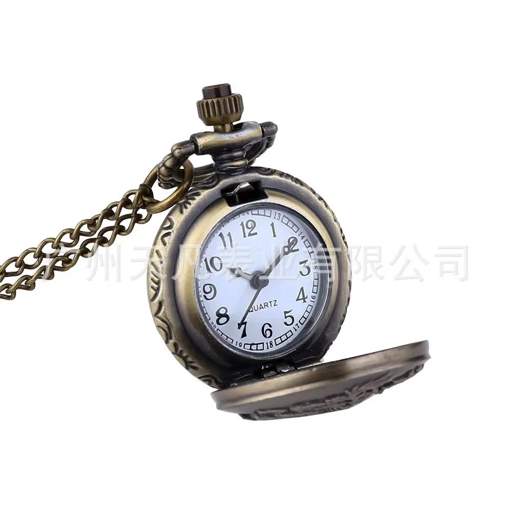 7005   New small lace embossed dragon pocket watch classic vintage pocket watch with necklace