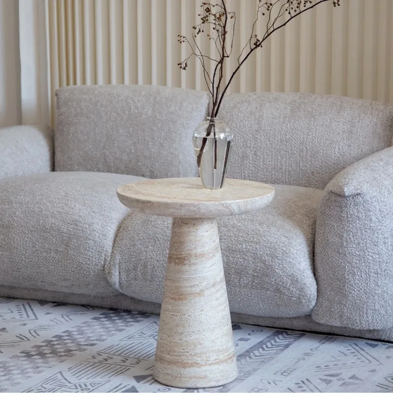 

Nordic Style Faux Travertine Side Table Round Accent Table for Living Small Art Coffee Table for B&B Modern Minimalist End