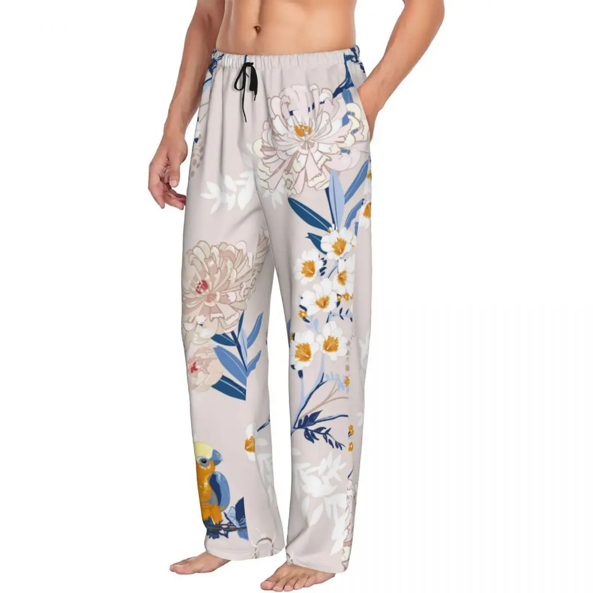 Vintage Blooming Flowers Leaves Birds Men Sleep Bottoms Male Lounge Trousers Men's Pajama Pants