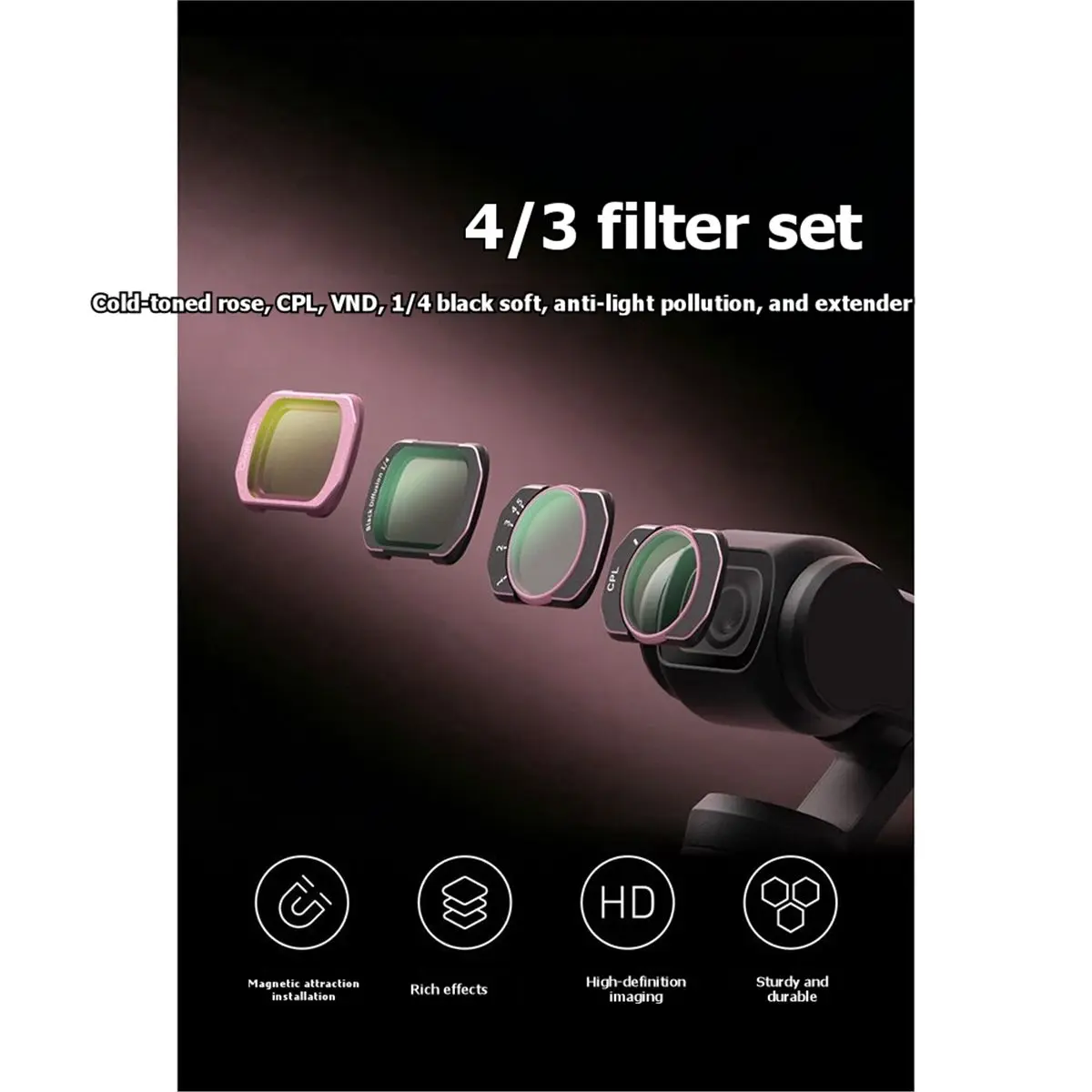 Camera Filter Kit for Pocket 4 3 CPL VND Filters Black Diffusion 1/4 Cool ROSE Wide Angle Lens Filter Accessories