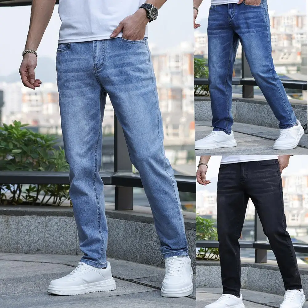 

Men's Stretch Jeans Classic Single Gold Three mid Waist Flared Legs Non Shrinkage Daily Wear Comfortable Fit European Style