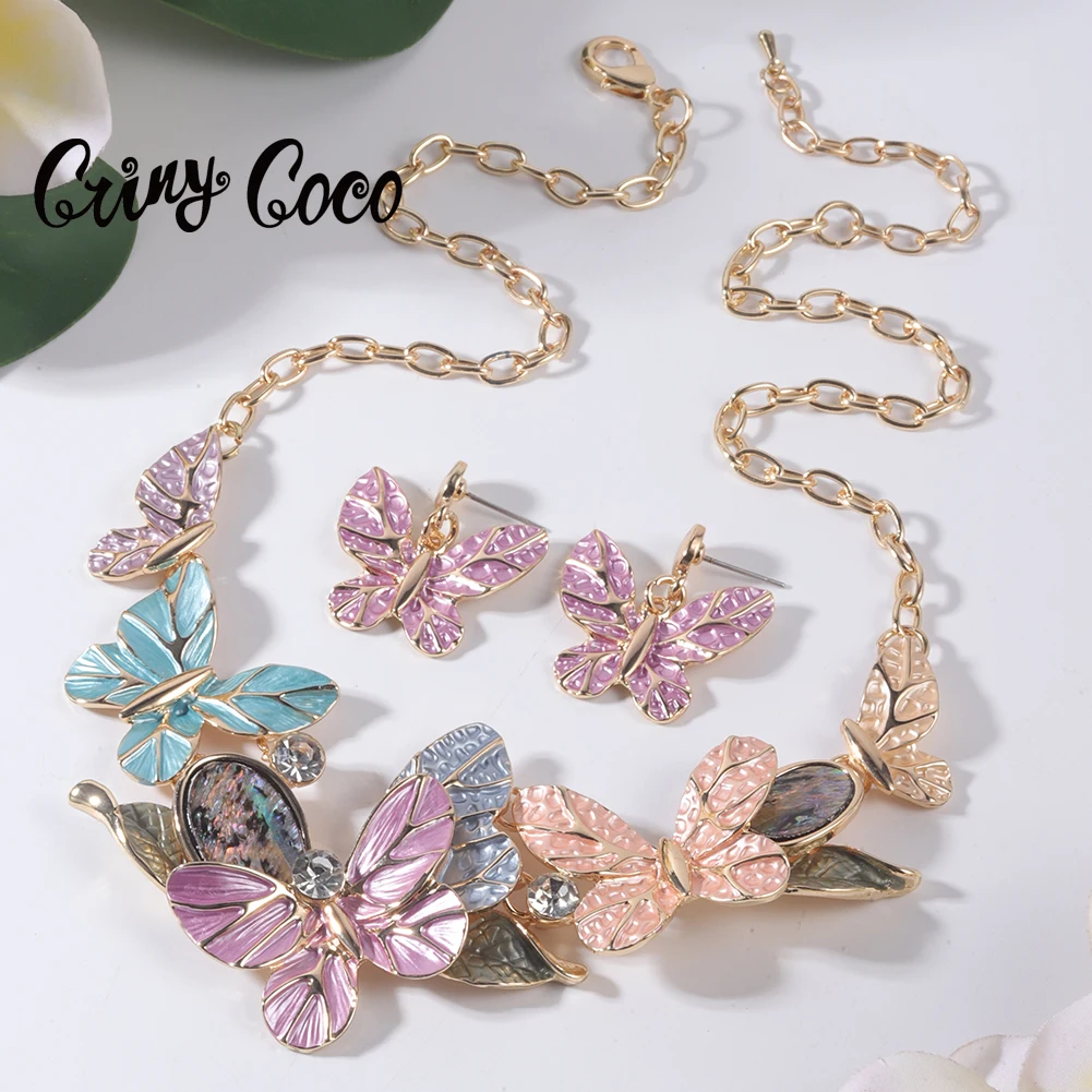 New in Butterfly Necklaces Female Statement Choker Enamel Jewelry Trendy Abalone Shell Chains Necklace for Women Mom 2023