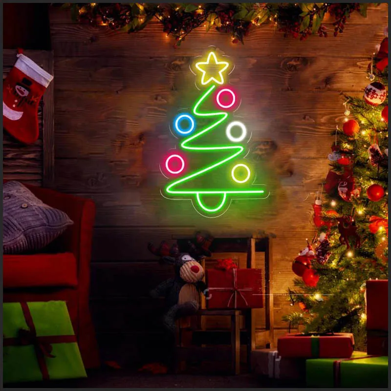 LED Christmas Tree Neon Sign Custom Decor Party Event Bar Home Wall Hangings Decoration Personalized Gifts Bedroom Light Signs