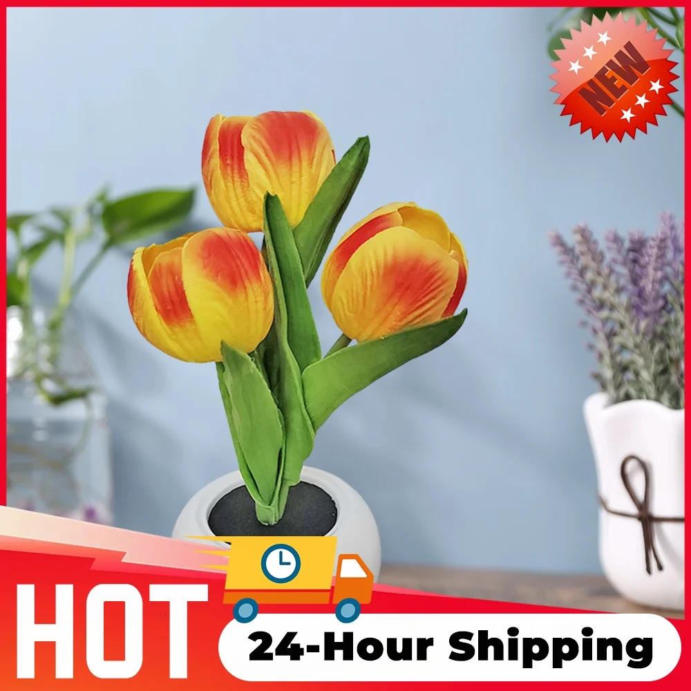 LED Tulip Lamp Night Romantic Potted Tulips Table Lamp Atmosphere Simulation Flower Bedside Lamp Xmas Wedding Party Decorations
