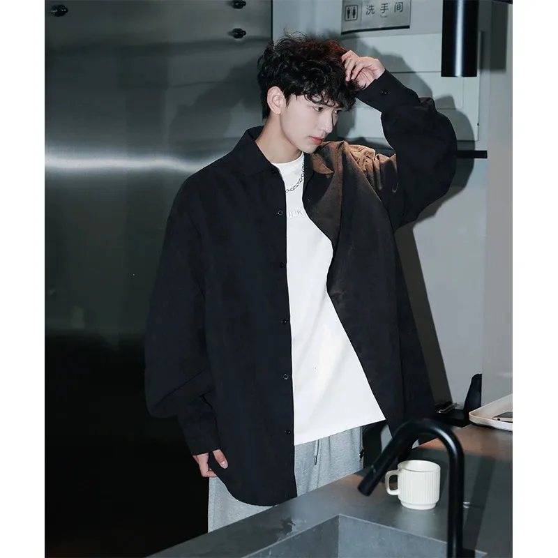 

Men's Oversized Shirt Long-Sleeve Casual Button-Down Top
