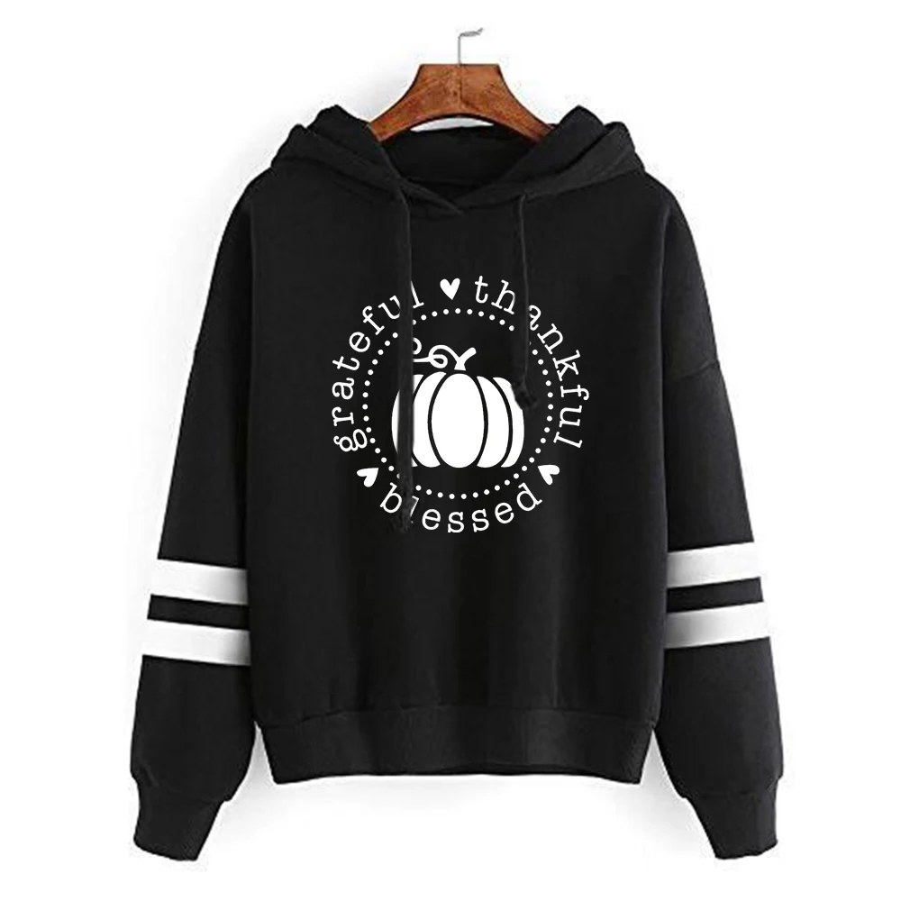 Thankful Grateful Hoodie Fall Pumpkin Kawaii Clothes Thanksgiving Day Clothes October Sweatshirt Aesthetic Top Women L