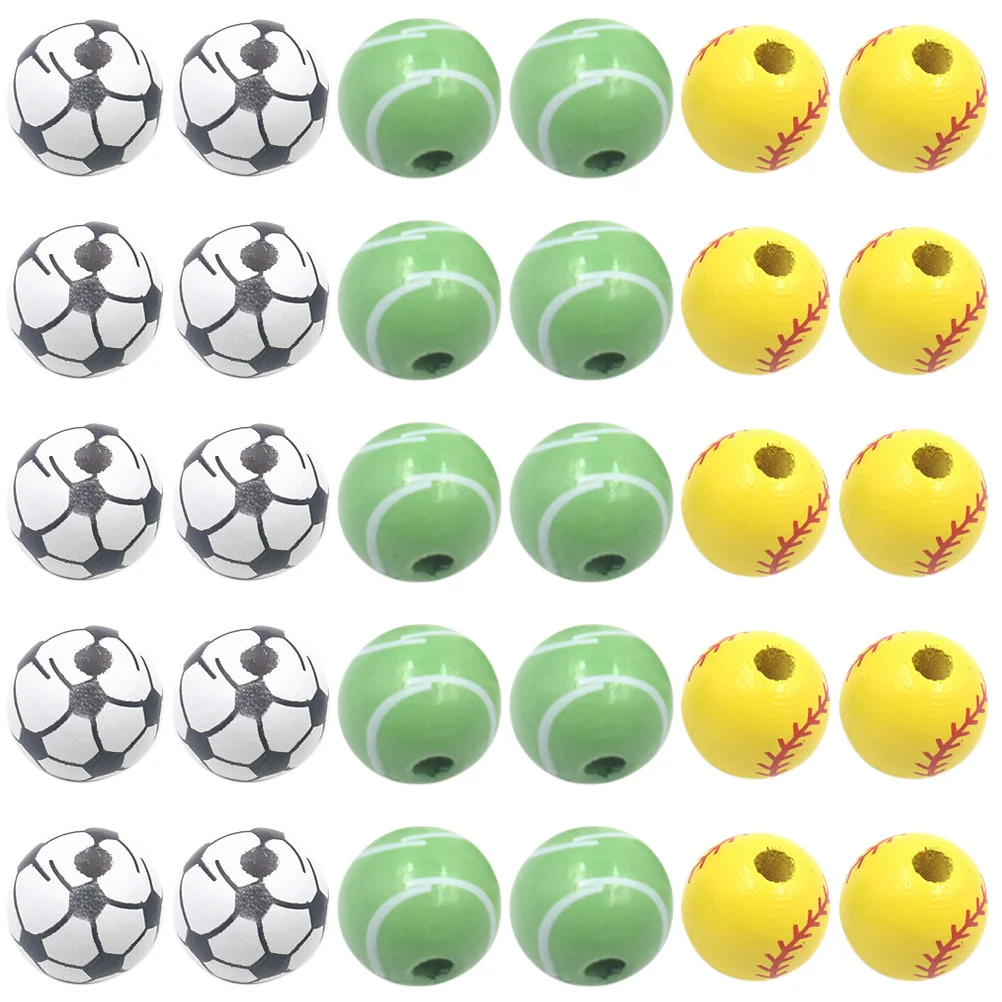 30Pcs Wood Beads for DIY Jewelry Making Necklace Bracelet Craft Supplies Gifts Football Beads for Jewelry Making