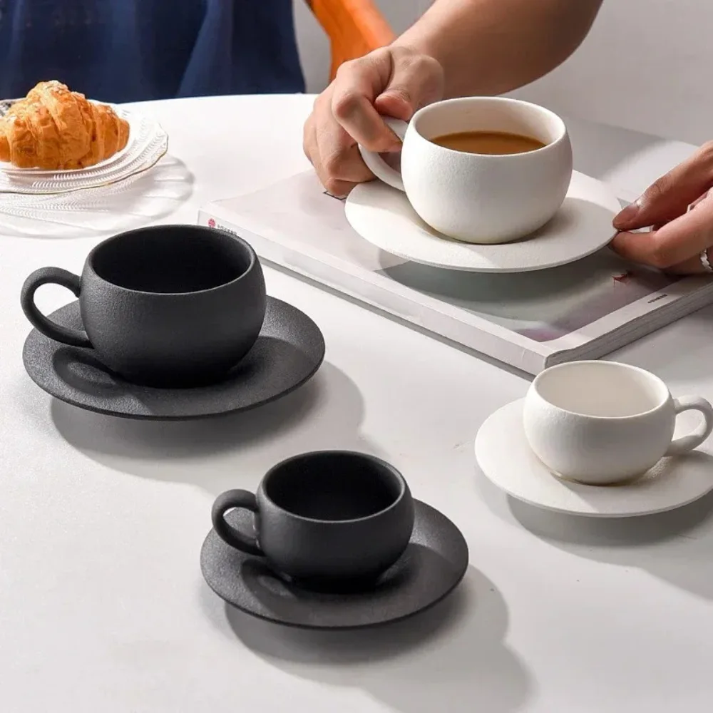 

Creative Japanese-style Coffee Cup Set Ceramic Matte Texture Tea Cup with Base 300ml Milk Cup Restaurant