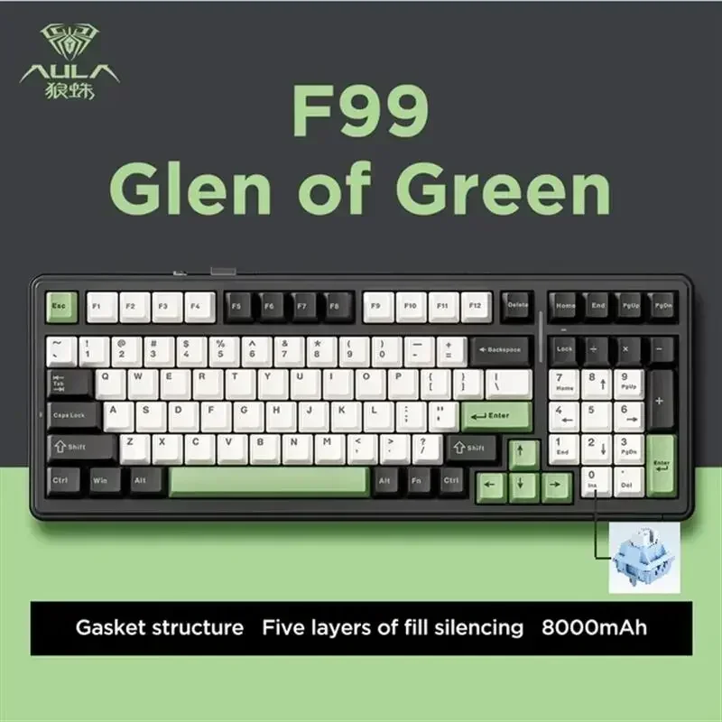 

New! Aula F99 Gaming Mechanical Keyboard Three Mode 2.4g Wireless Bluetooth Wired Hot Swap PBT Gasket RGB For PC Laptop Gamer