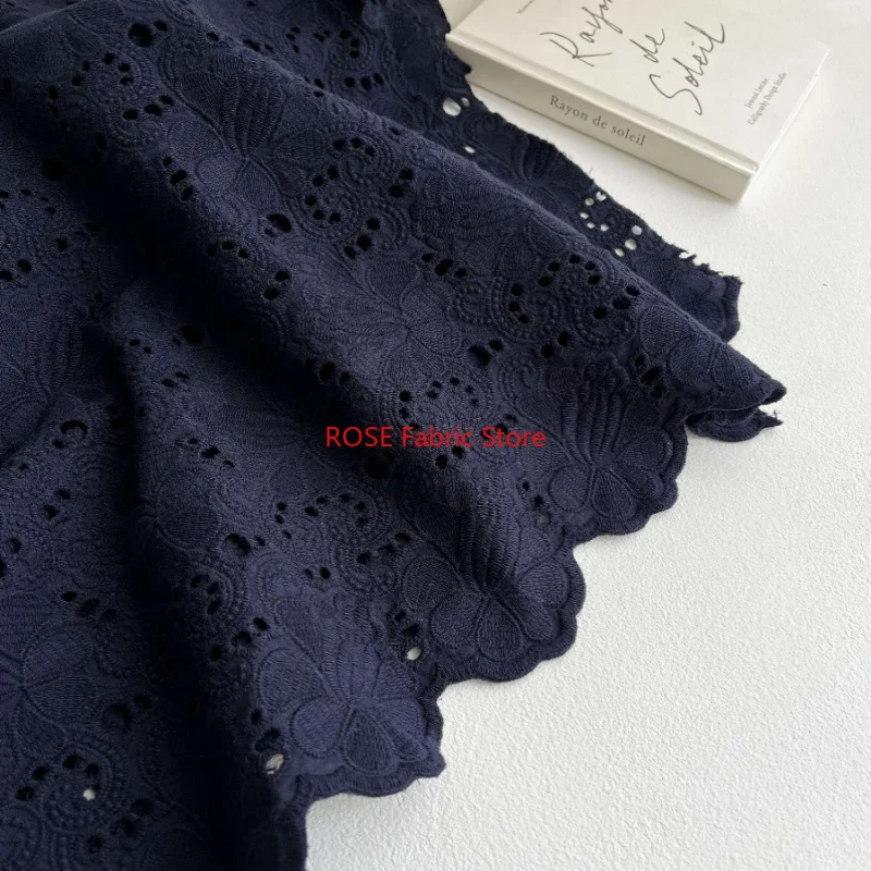 

Dark Blue Hollow-out Floral Embroidery Cotton Fabric for Women's Clothing Shirt Dress Skirt Cheongsam Sewing Designer Fabric
