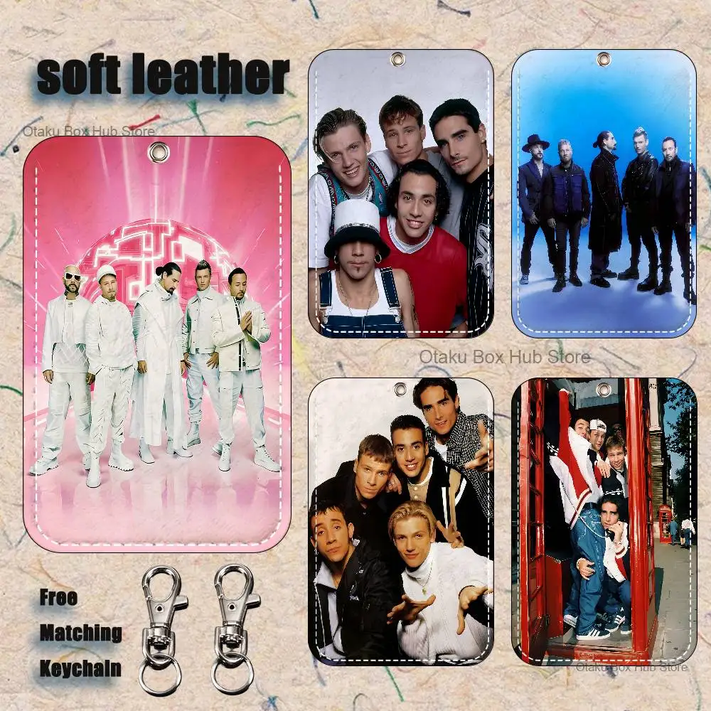 B-Backstreet Boys BSB Pattern 1Pc PU Leather Card Holder Keychain Key Ring Door Lock Access Tags ID Card Case Keychain Card