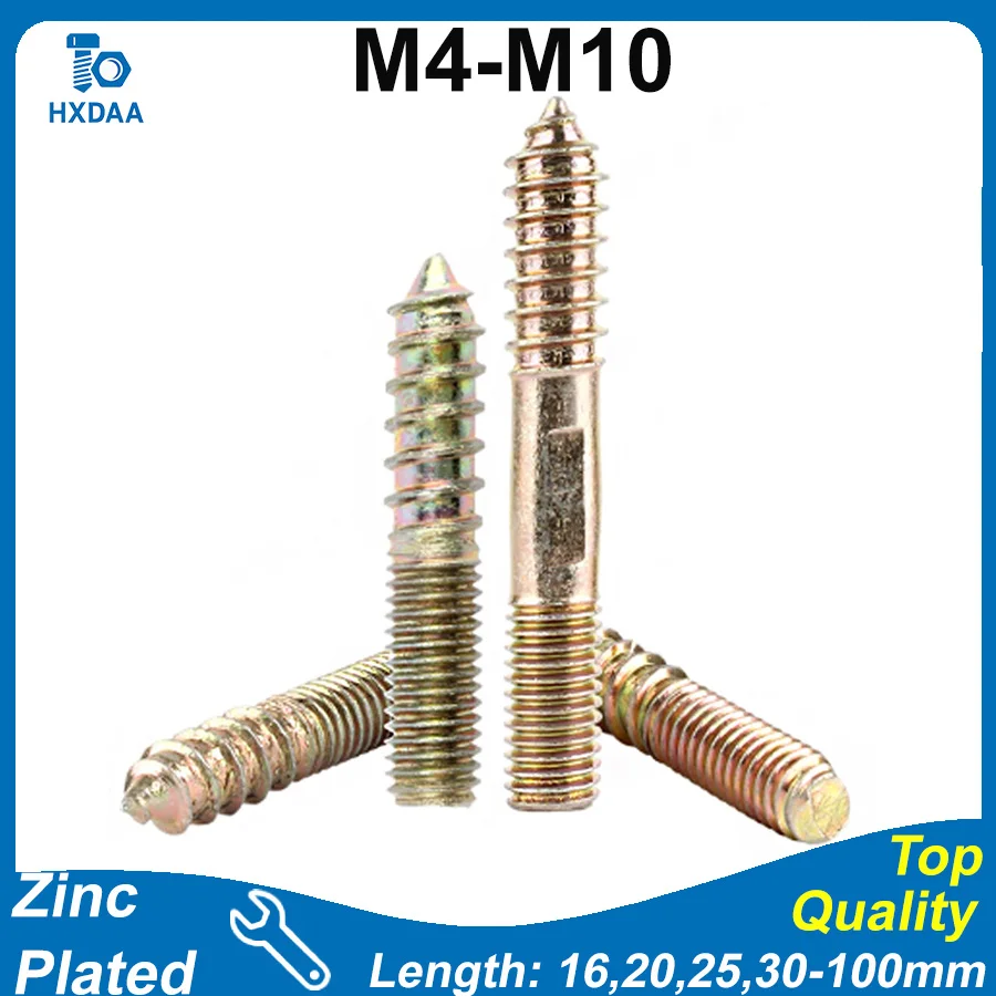1-10pcs M4 M5 M6 M8 M10 Zinc Plated Double End Self Tapping Screws Wood Stud Dual Thread Pointed End Double Head Bolts