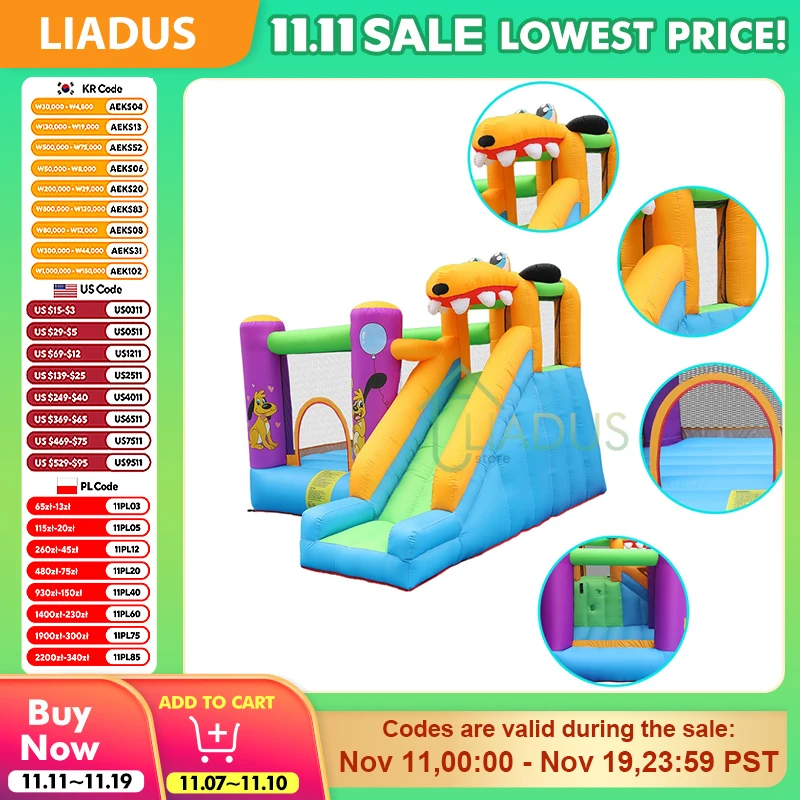 

Kids Inflatable Castle Bouncy Castle with Blower for Yard Outdoor Trampoline Slide Party Game Play House