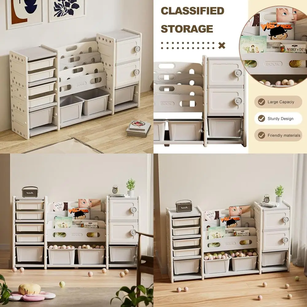 

Multi-Functional 8-Bin Toy Organizer with 2 Cabinets for Kids, Ideal for Playrooms, Bedrooms, Nurseries, and Living Rooms