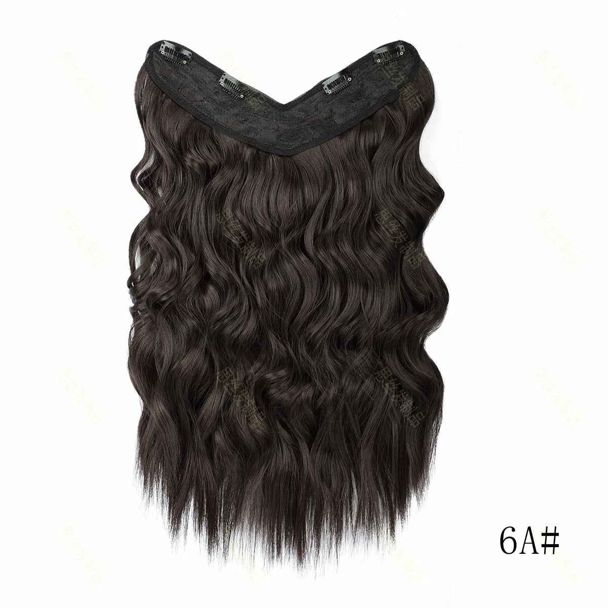 Synthetic 20-inch wig V-shaped 4-clip integrated water wavelength curly hair extension female hair piece