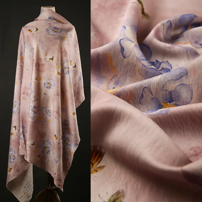 Tessuto di cotone broccato con motivo loto stampato digitale da 1 metro Tessuto per abiti sottili estivi Tessuto per camicie Cheongsam in stile nazionale