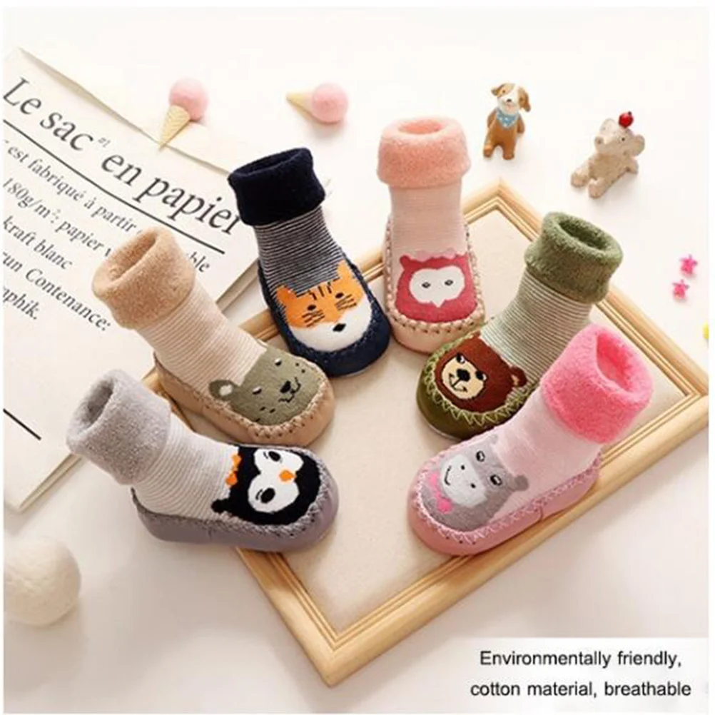 

1Pair Anti-Slip Learning Walking Socks Toddler Cotton Cartoon Baby Infant Socks Blue Hamster 14cm Suitable 15-23 Months