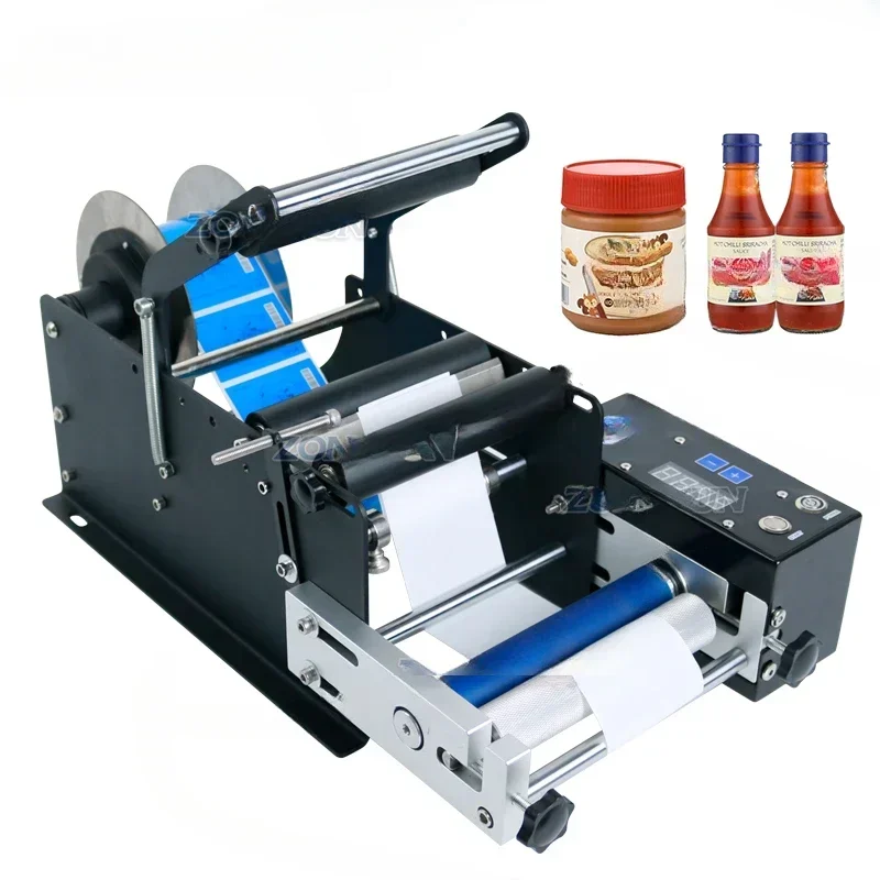 

Small desktop semi-automatic labeling machine for round tin cans of Baijiu