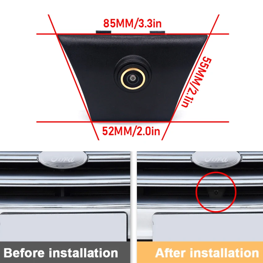 AHD عدسة ذهبية كاميرا الرؤية الأمامية سيارة كاميرا الرؤية الأمامية لفورد كوغا إسكيب 2013 ~ 2020 HD CCD للرؤية الليلية كاميرا الشعار الأمامي