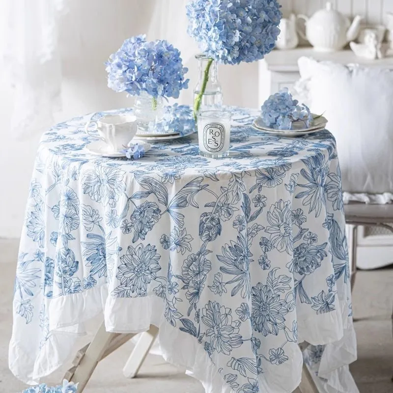 

Retro Style Blue White Porcelain Embroidered Tablecloth Proof Water Dining Table Cloth Tea Table Cotton Linen Tablecloth ZG899