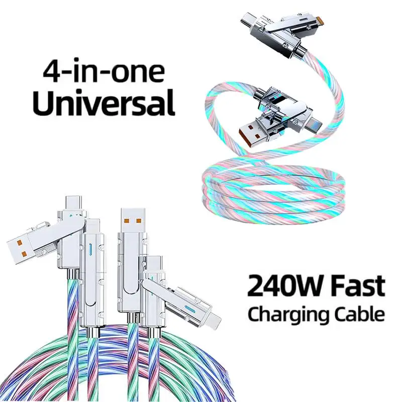 

240W Turbo 4-in-1 fast charging cable for iPhone 16 15 samsung Galaxy S24 Xiaomi LED USB Type-C to Type-C to Lightning Cable