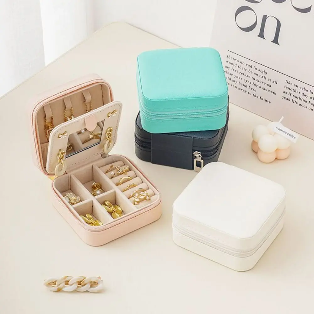 

Fashion with Mirror Mini Jewelry Box Elegant High-end Ring Earring Storage Case Mini Cosmetic Bag