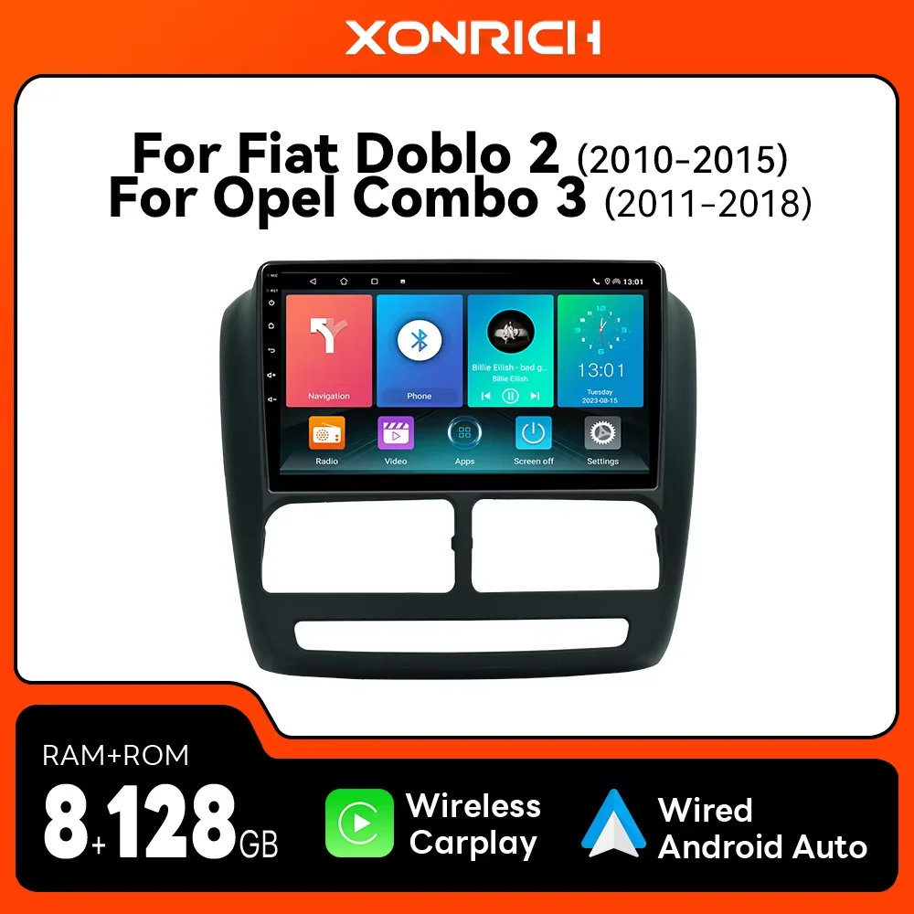 Wireless Carplay Android Radio For Fiat Doblo 2 2010-2014 Opel Combo 3 2011-2018 AI Voice 128G Car Multimedia GPS 2Din Autoradio