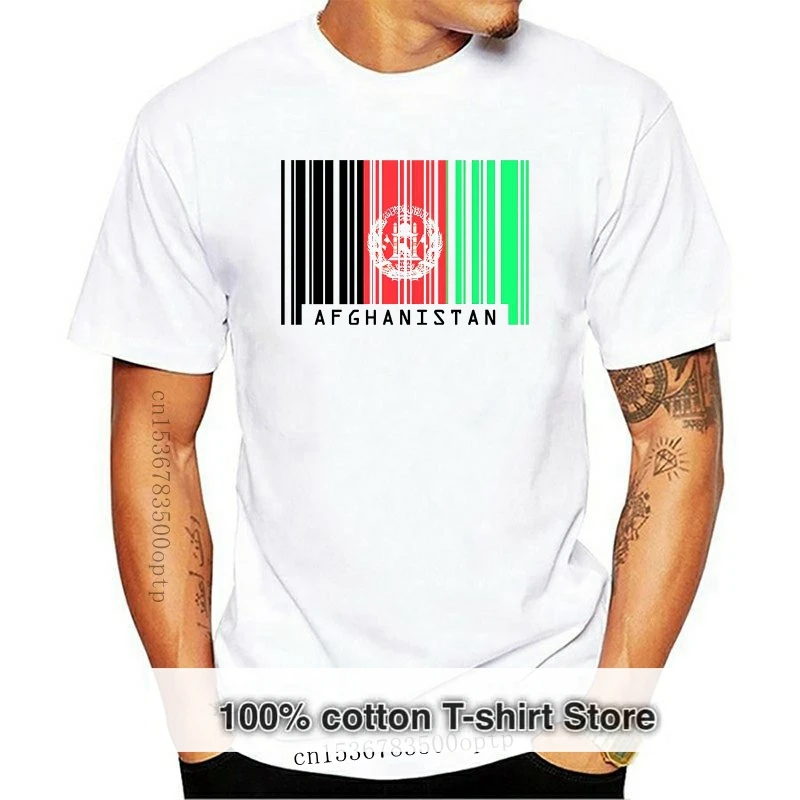 2024 Summer T Shirt Me Afghanistan Barcode Style Flag - Mens Crewneck T-Shirt - 7 Colours Military T Shirts