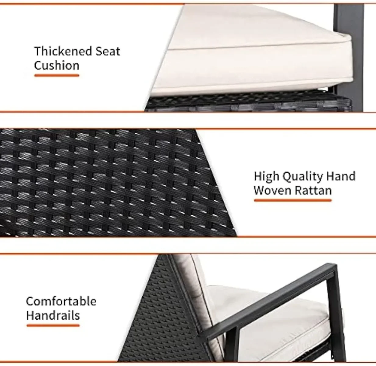 Outdoor Wicker Rocking Chair Set, Bistro Conjuntos com Mesa de Café e Almofadas, Metal Frame Mobiliário Pátio, Bege, 3 Pcs