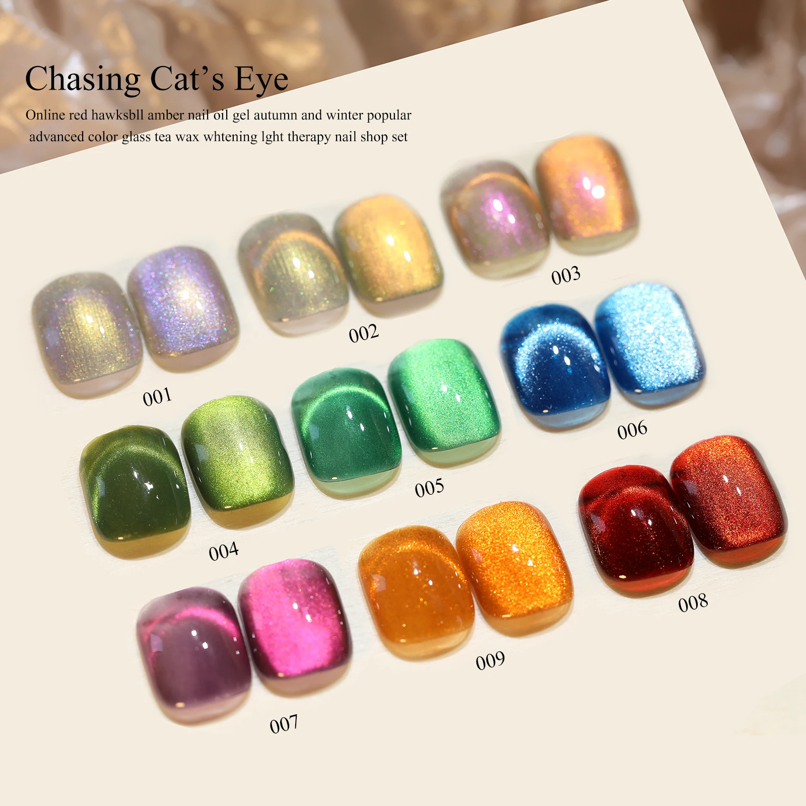 9 Farben Katzenauge Gel-Nagellack mit Holographischem Magnetischem UV/LED-Gel Schimmer-Glaseffekt Geeignet für Herbst/Winter Salons