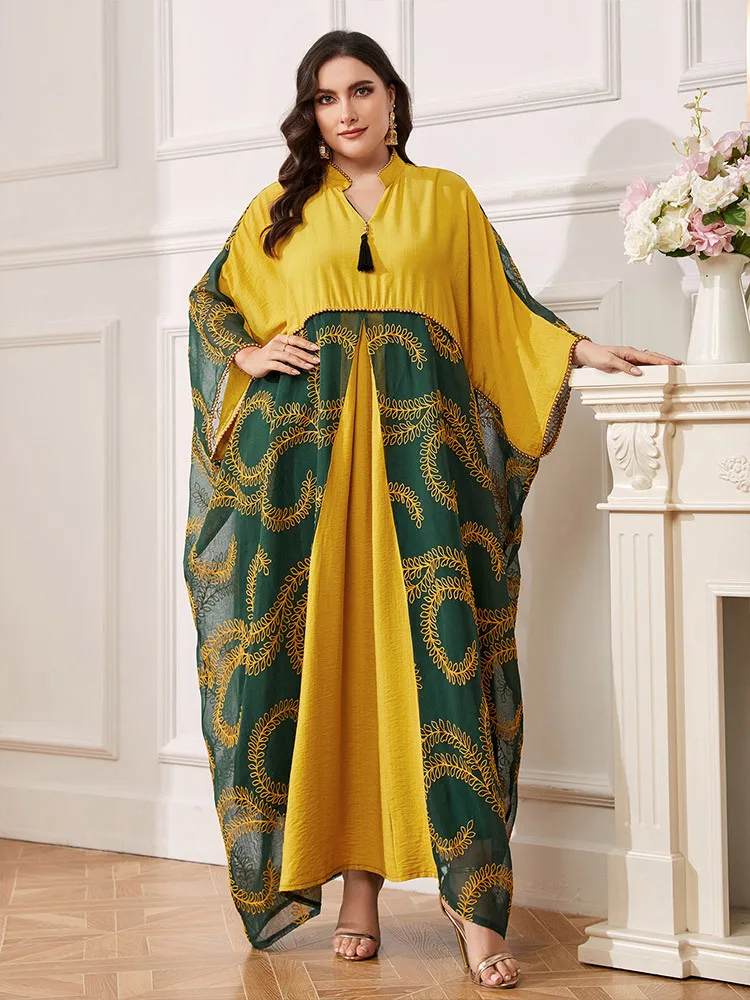 Vestido bordado de grânulo para mulheres, vestido muçulmano, festa Kaftan, plus size, Arábia, Dubai, Abayas, estilo nacional africano