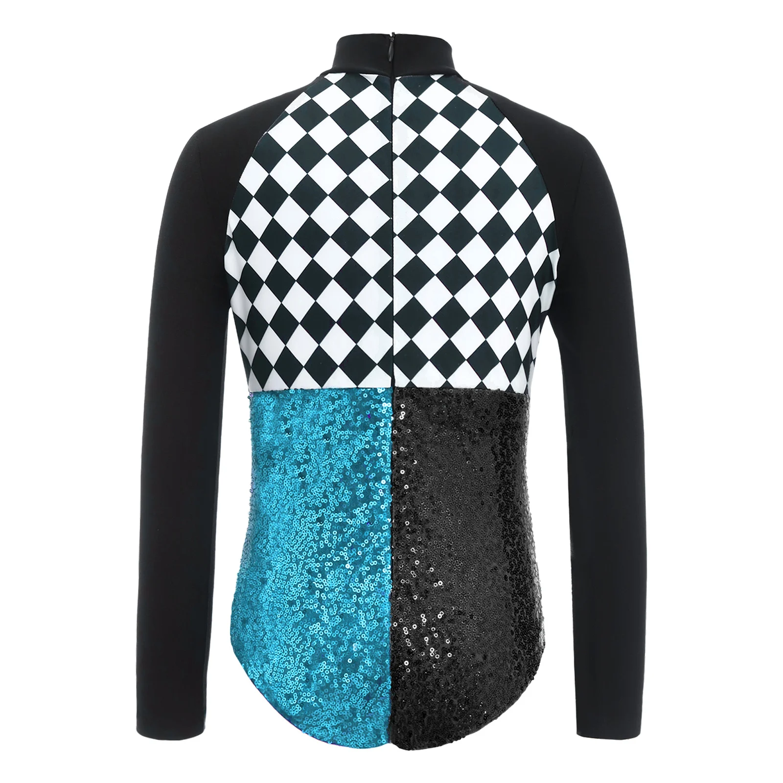 어린이 소녀 반짝이 스팽글 발레 레오타드 바디수트 레이싱카 드라이버 서커스 코스프레 의상 긴팔 체크무늬 보타이 점프수트