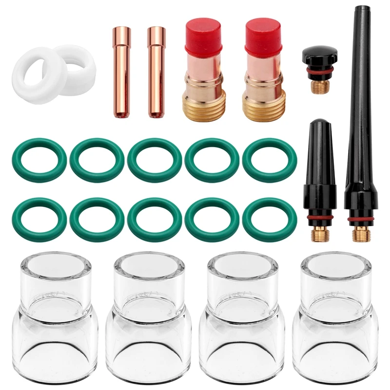 23PCS TIG Stubby Gas Lens 17GL332 3/32Inch & 12 Cup & TIG Gas Lens Alumina Nozzle Kit For DB SR WP 17/18/26 TIG Welding Torch