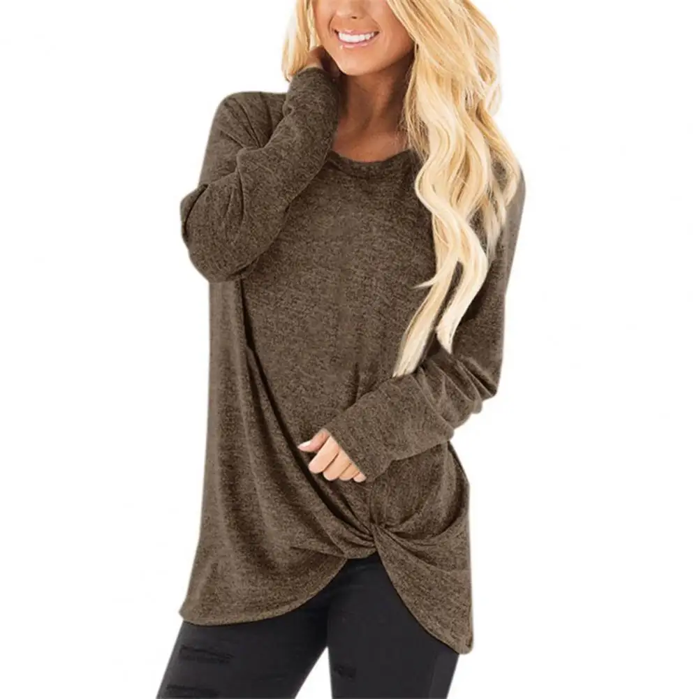Jersey Kink, camiseta de otoño 2025, camiseta para mujer, cuello redondo, manga larga, túnica con nudo torcido, Tops, Jersey informal, Tops, ropa diaria