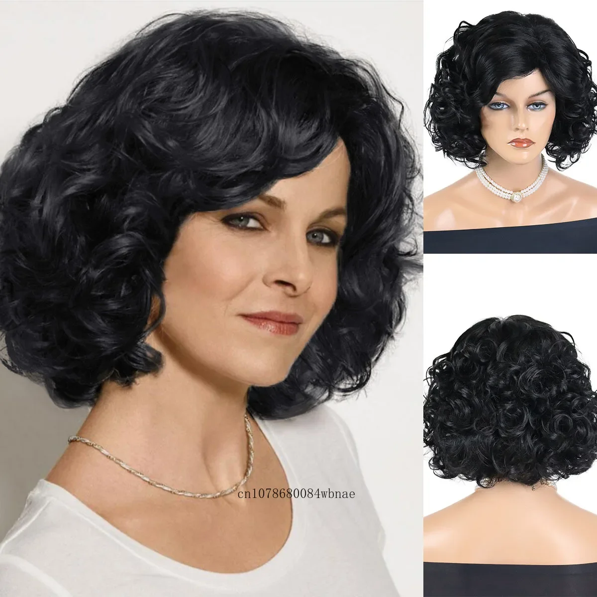 Pelucas de pelo sintético rizado Jerry corto, peluca de mamá negra Natural para mujer, fibra resistente al calor, uso diario para fiesta de Cosplay de abuela