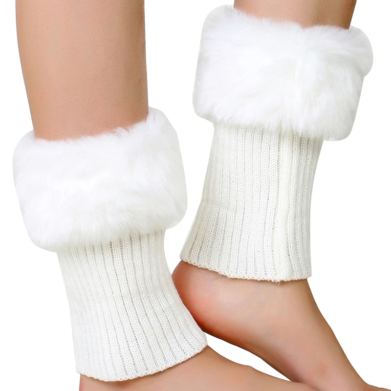 Tamanho médio curto quente sockliner feminino outono inverno turn mouth pele boot cobre malha lã polainas acessórios de roupas