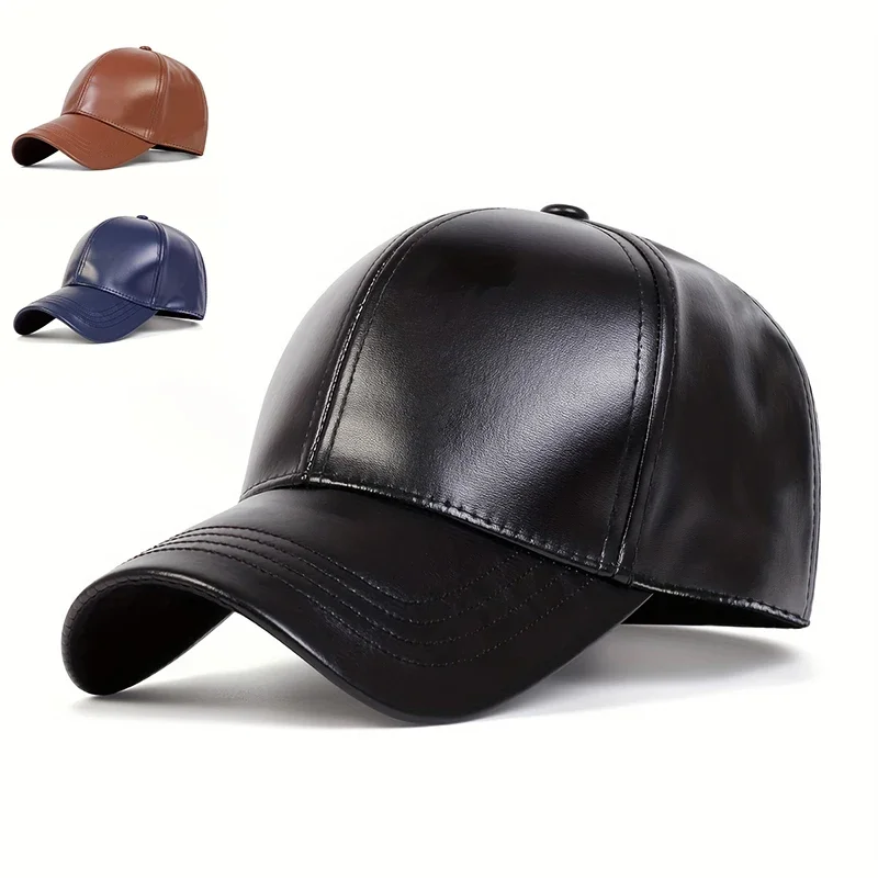

Unisex Solid Color PU Leather Baseball Caps Spring Autumn Outdoor Adjustable Casual Hats Dad Hat Sunscreen Hat